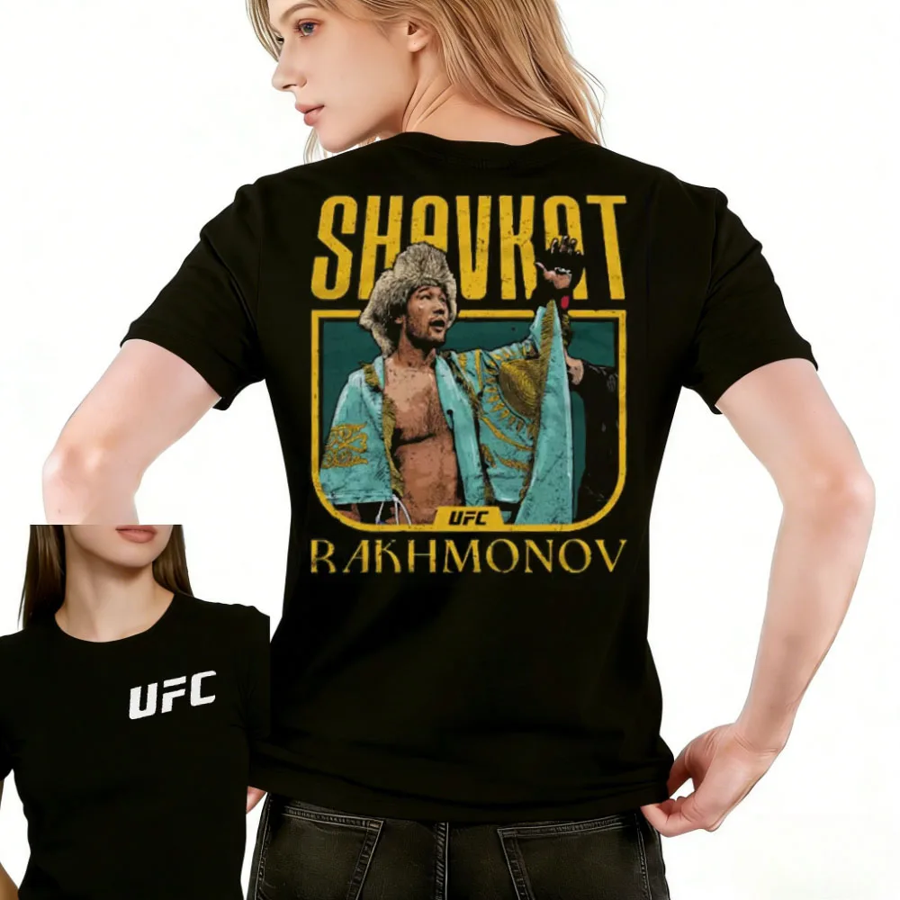 

2026 Summer UFC Shavkat Rakhmonov Fighting Graphic T-shirt Women Sports Cotton Short Sleeve Loose Leisure Fitness Shirt Unisex