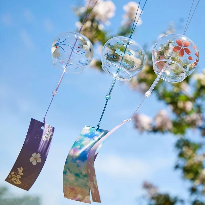 Japanese Sakura Wind Chime Hanging Pendant Home Decoration Transparent Glass Wind Chime Window Hanging Ornament Home Decor