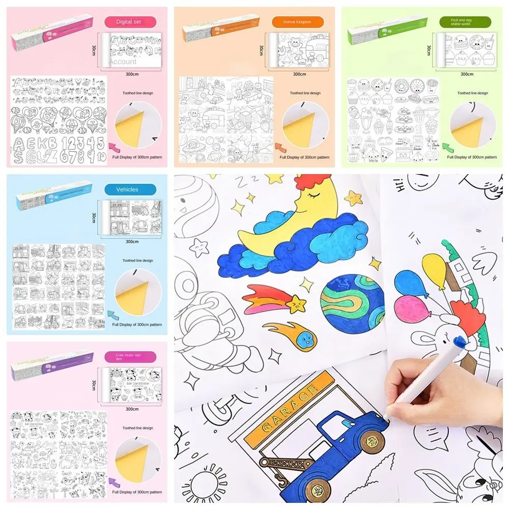 

Traffic Children Drawing Roll Cute Stick-on Paper Sticky Graffiti Scroll DIY Painting Roll Learning Cognition Kids