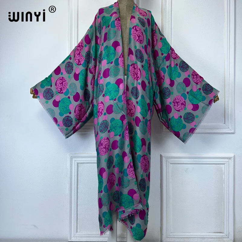 WINYI kimono Bohemia print cardigan abaya dubai luxury Elegant beach outfits cover-up sexy cotton feeling dresses womens abaya