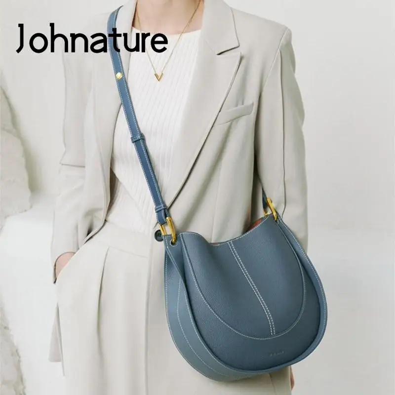 

Johnature 2024 New Fashion Women Bag Genuine Leather Versatile Shoulder Bags Solid Color Casual Cowhide Crossbody Bags