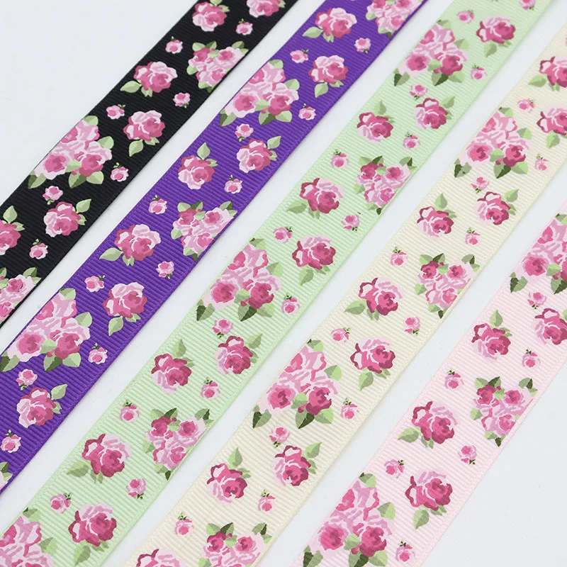 Nastro in Grosgrain con motivo a rosa con inchiostro da 1 "25mm per fascia per capelli con fiocco fai da te decorazione di san valentino 10 yarde