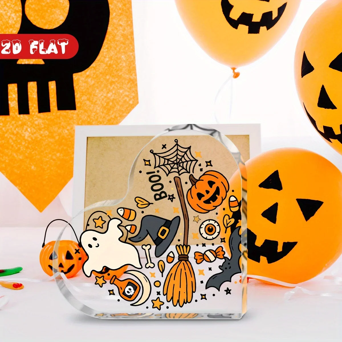 2D Flat, Cute Suitable for Halloween Heart-Shaped Acrylic Decorations - Flat Tabletop Ornaments with Spooky Suitable for Halloween Party Decor, Holiday Table Centerpiece, Desktop Gift for &, for or for Family Gatherings, 2D Flat