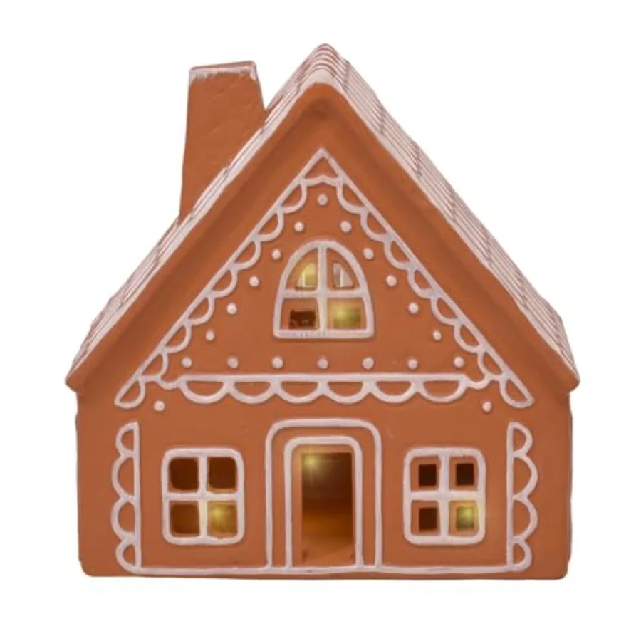Ceramic Iced Gingerbread Houses Holiday Pre Lit LED Village Figurines Set of 2 9 Inch view 5