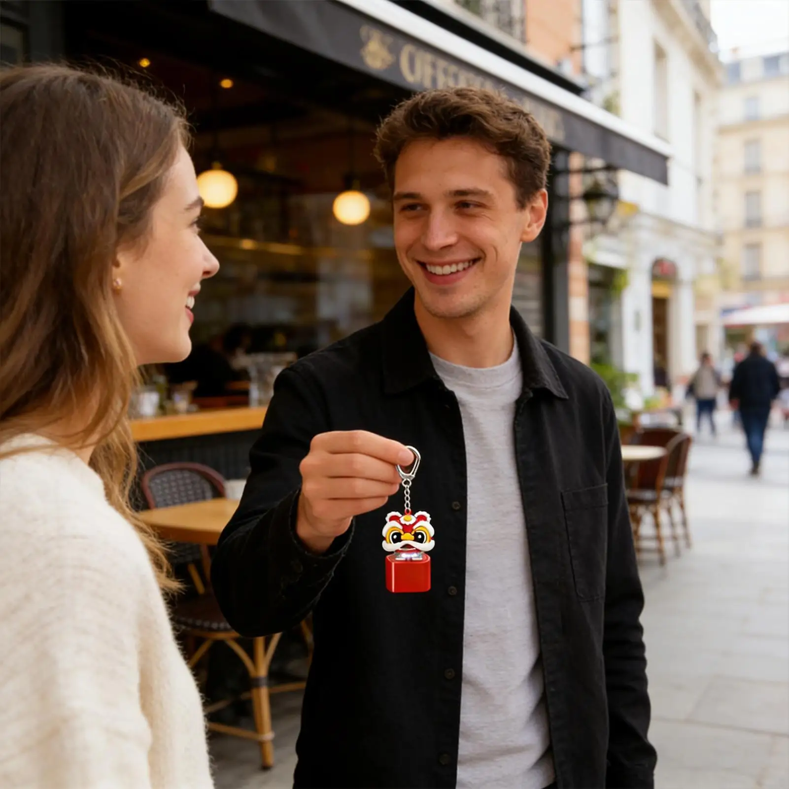 

Fidget Toy Keychain Lion Dance Shape Keyring Purse Charm Colorful Lights Lion Dance Button Keychain For Kids Boys Girls Children