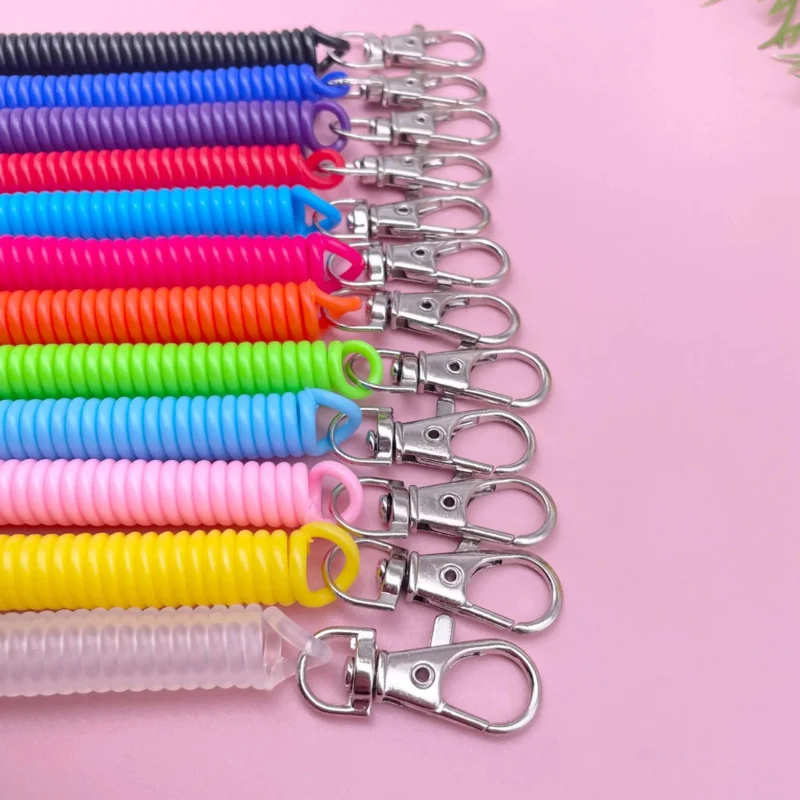 Spiral Retractable Spring Coil Keychain Theftproof Anti Lost Stretch Cord Safety Key Ring with Metal Lobster Clasp for Keys