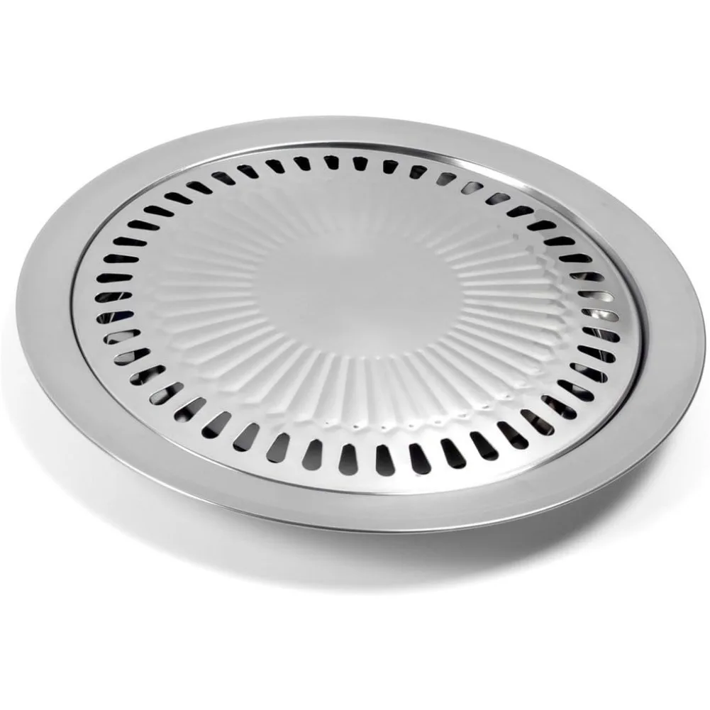 Korean BBQ Grill Pan Set with Non-Stick Grill Basket Smokeless Stovetop round BBQ Plate Indoor Outdoor Grilling Tool Kit