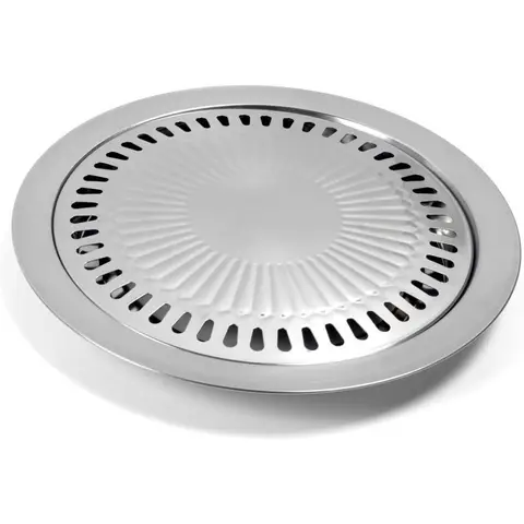 Korean BBQ Grill Pan Set with Non-Stick Grill Basket Smokeless Stovetop round BBQ Plate Indoor Outdoor Grilling Tool Kit