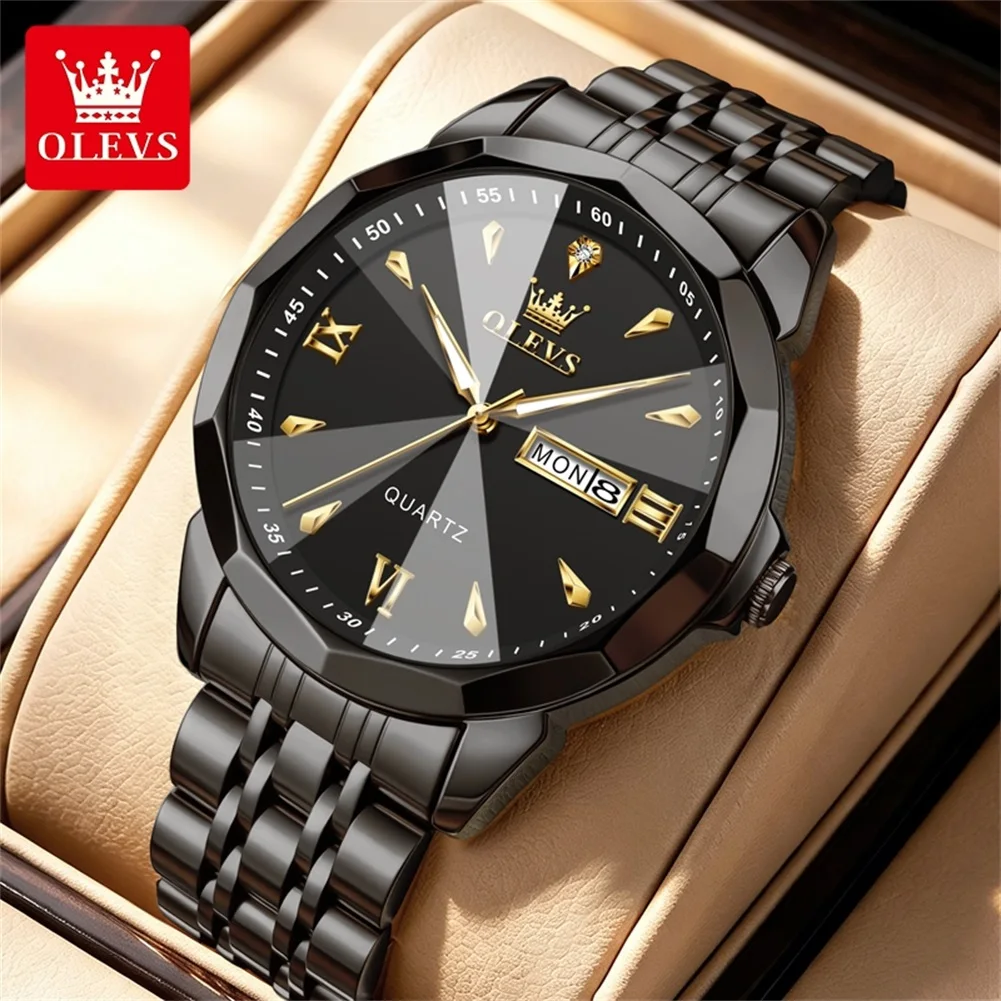 OLEVS 9998: reloj de cuarzo de acero inoxidable, resistente al agua, de diseño elegante y para uso profesional, tanto para hombres como para mujeres, con indicador de día y fecha.