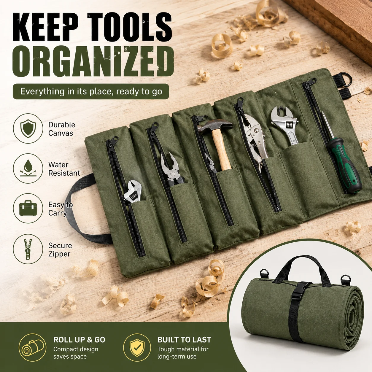 Multi Purpose Roll Up Tool Pouch with Multiple Pockets Portable Hardware Storage Bag for Home Repair Workshop and Travel Use
