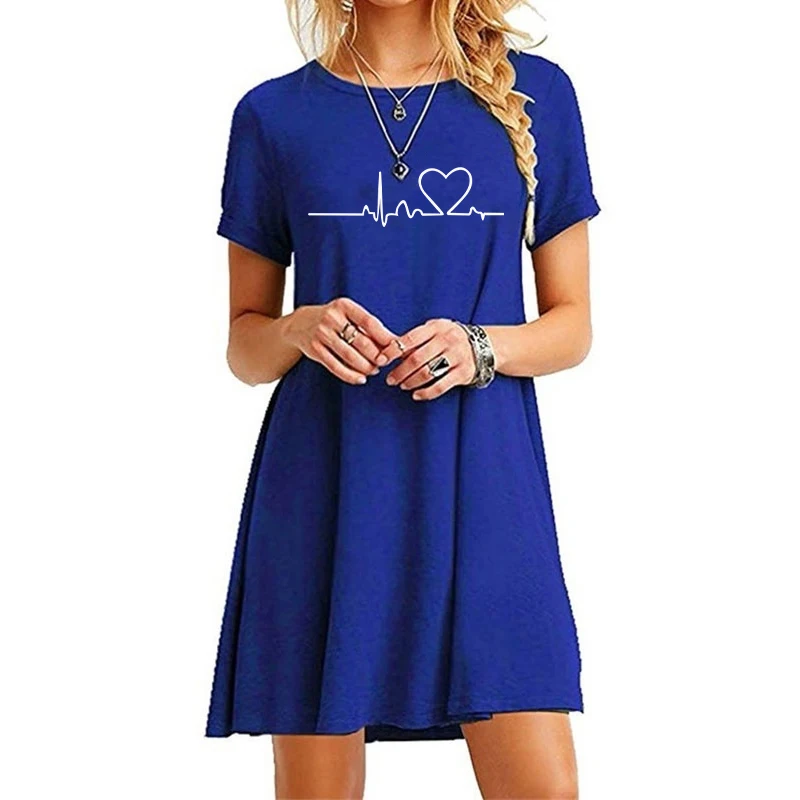 Summer fashion dress women's casual short sleeved dress loose solid color A-line skirt elegant temperament short skirt