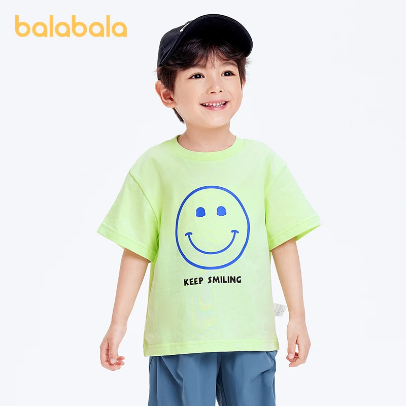 Balabala Kids T-Shirt s Boys Girls Short Sleeve Top 2024 Summer New Casual Wear Made of Pure Cotton with Printed Designs