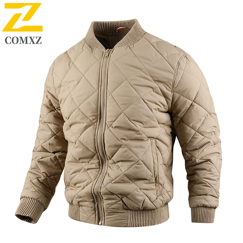 

COMXZ 2025 Winter Thick Baseball Jacket Men Trendy Retro Diamond Quilted Filled Cotton Jacket Man Riding Motorcycle Warm Parka
