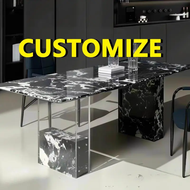 

Any Size Custom Mid Century Luxury Marble Dining Table Acrylic Floating Base Scratch Resistant Easy Clean Retro Home Furnitures