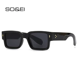 SO&EI Fashion Square Women Punk Rivets Sunglasses Shades UV400 Vintage Men Trending Gradient Sun Glasses Shades UV400