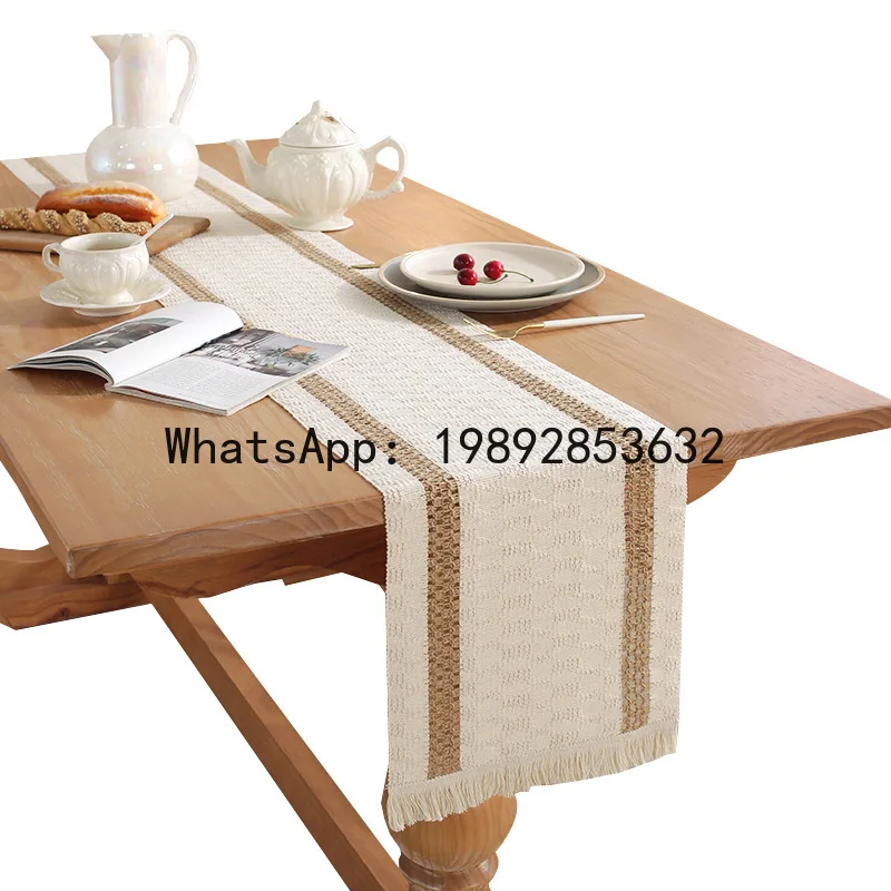a-16 cotton linen table runner color block tassel long tablecloth tea table runner decoration