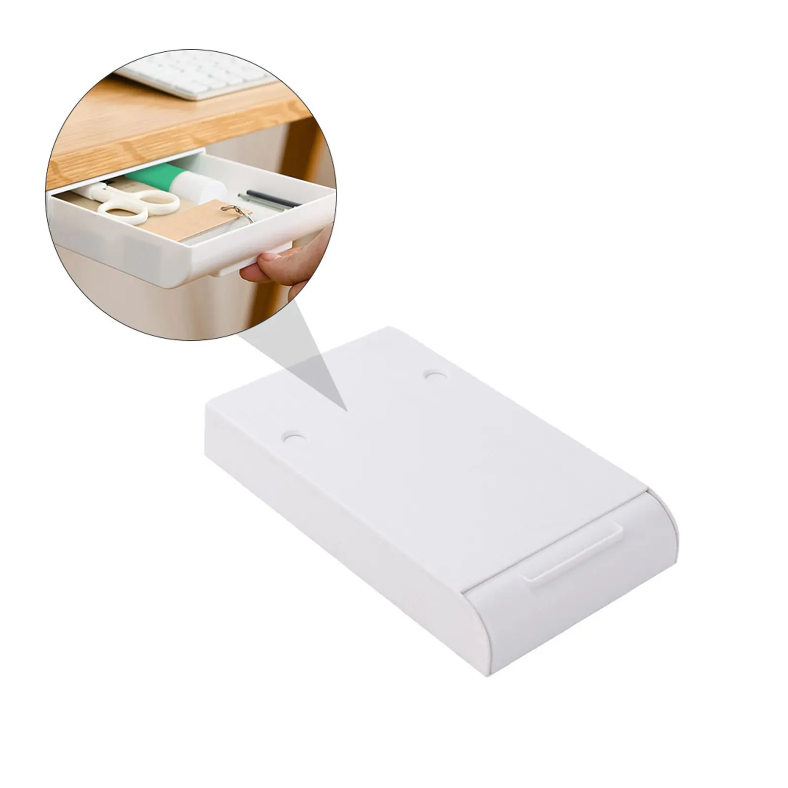 2Pcs Large Pencil Box Creative ABS Material Hidden Under Table Storage Drawer Style Adhesive Pen Box Desktop Organizer