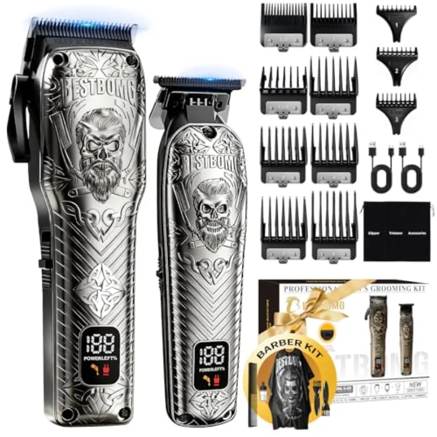 

Professional Cordless Men's Hair Clippers Beard Trimmer Kit with Metal Construction Gray Color Long Battery Life for Family Bar
