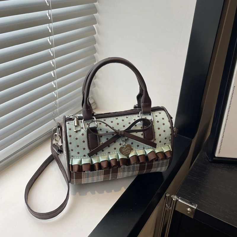 

Bow Crossbody Shoulder Bag,Women's Polka Dot Plaid Striped Small Square Messenger Bag,Vintage Sweet Sling Bag,Commuter Purse