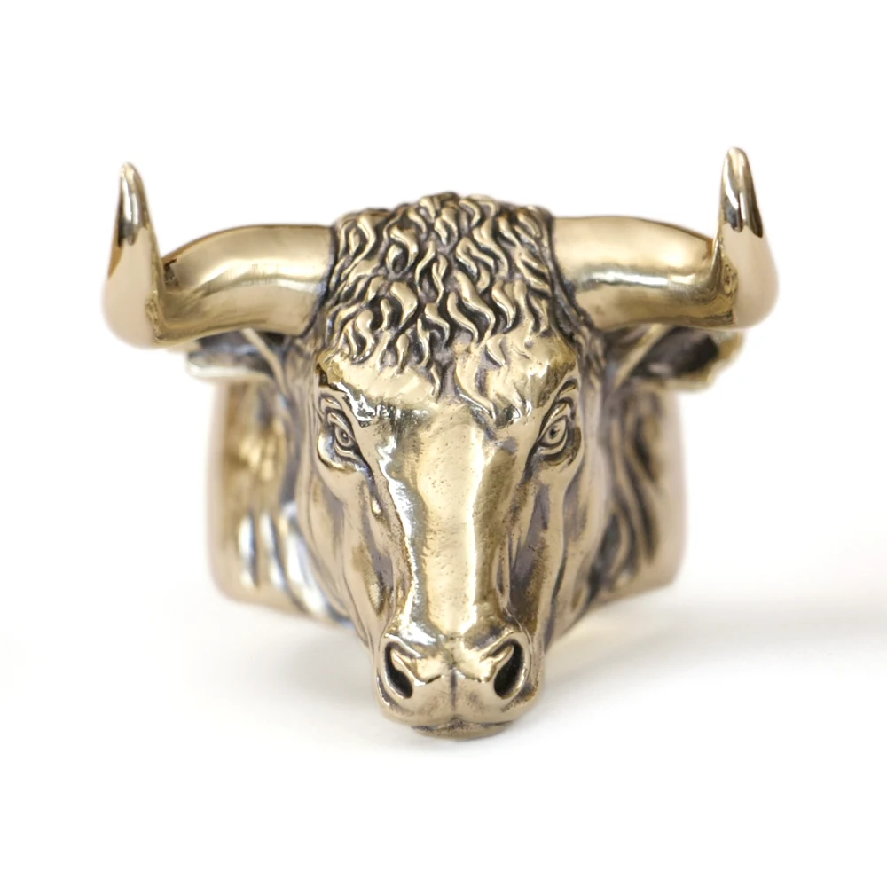 

Brass Buffalo Ring Biker Punk Wild ox Ring BR394 Open US Size 8~15