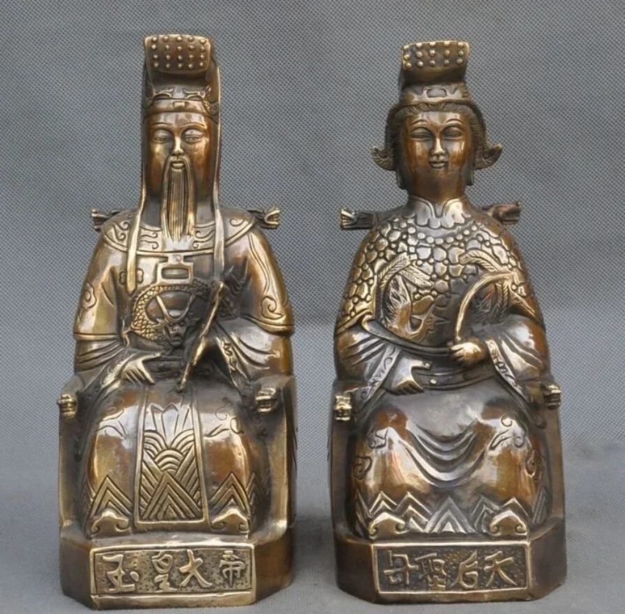 

10"old china folk myth bronze Heavenly Queen Mother Jade Emperor god statue pair