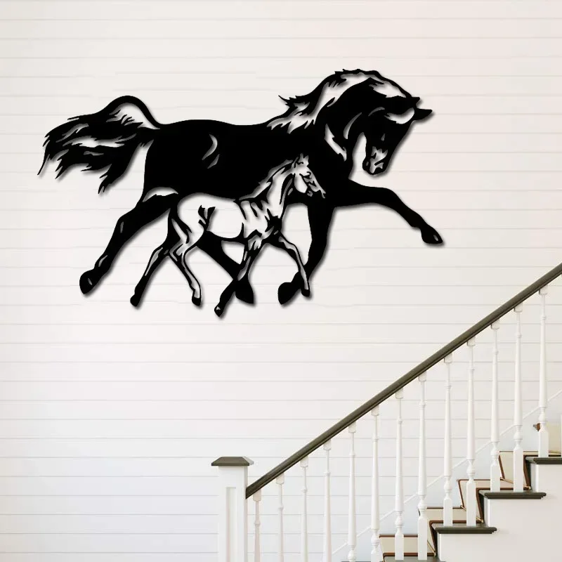 

Black and White Running Horses Pattern Metal Crafts Home Decoration, Shape Aesthetic Wall Stickers Decoration Wall Hanging Decor
