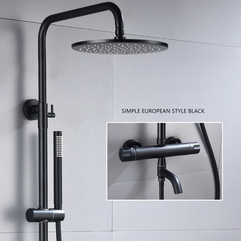 Wall-Mounted Thermostatic Valve System Bagnolux Brushed Gray Brass Rain Faucet 8 - 12