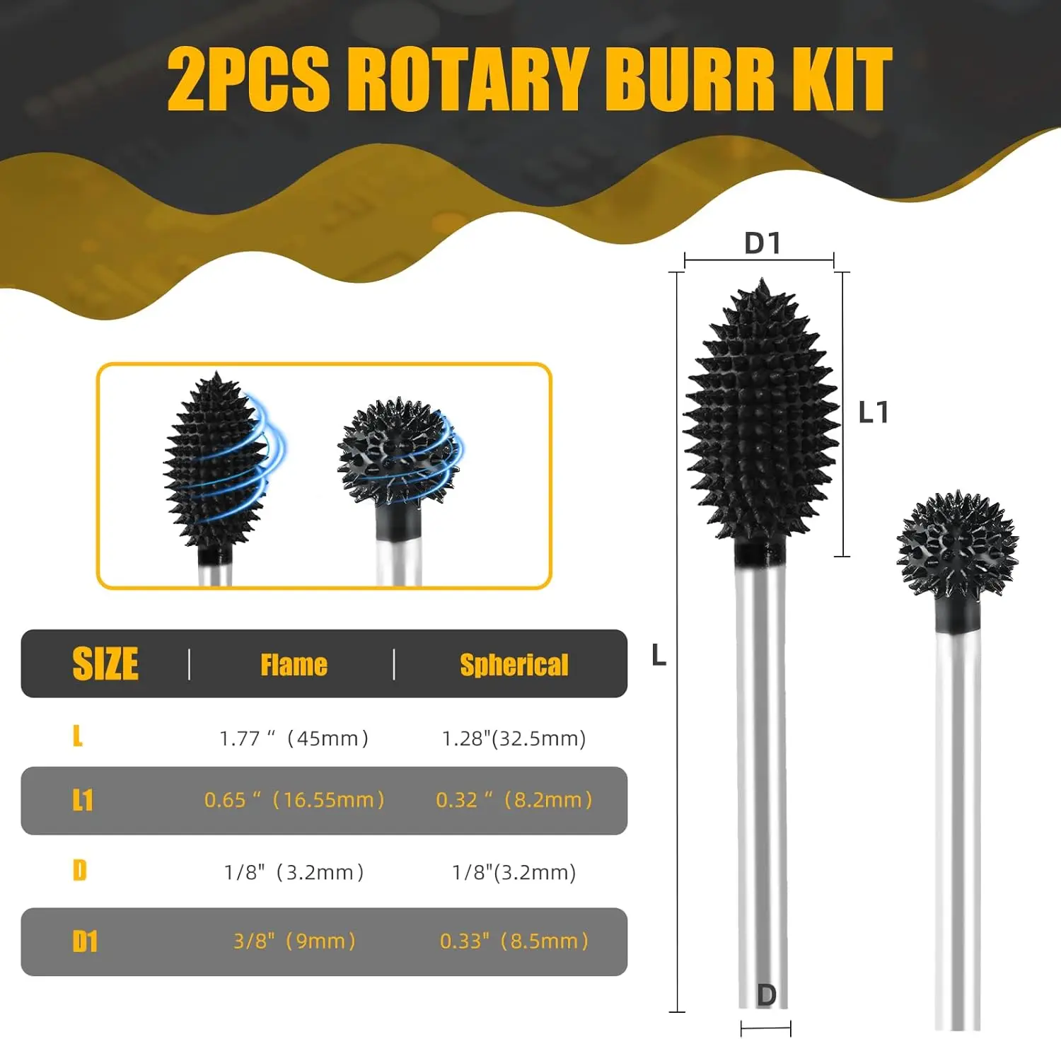 2-Piece Wood Carving Burr Set 1/8
