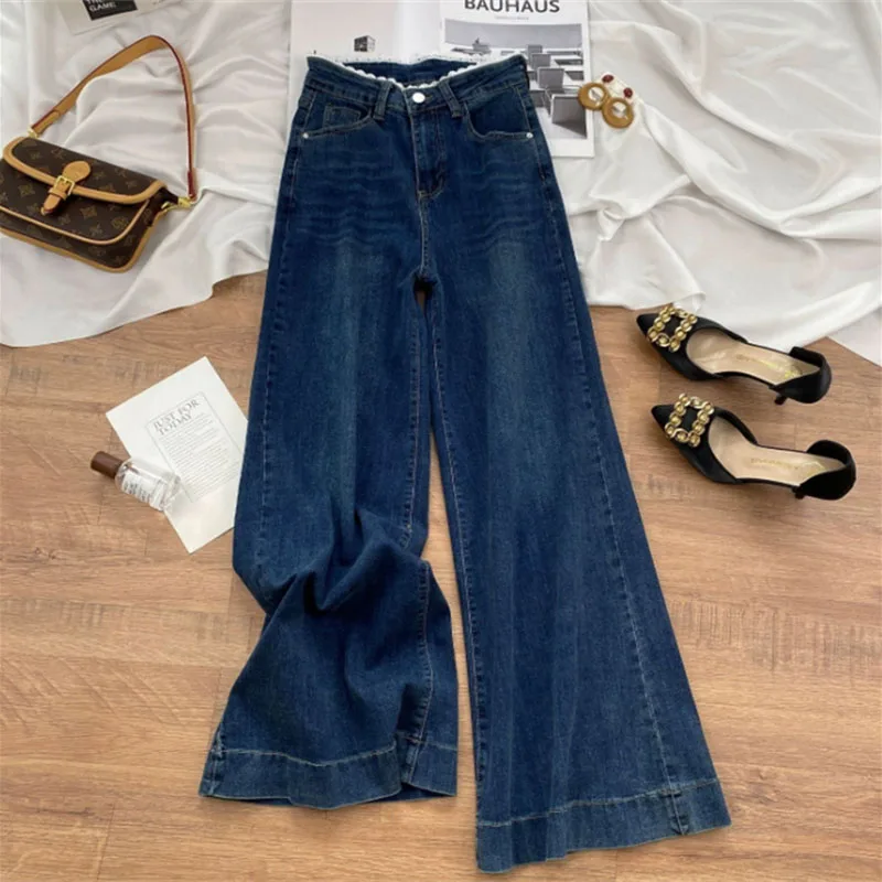 Korean Women Fashion Non Stick Leg Jeans Autumn Female New High Waist Denim Pantalons Ladies Solid Color Flared Cowboy Trousers view 6