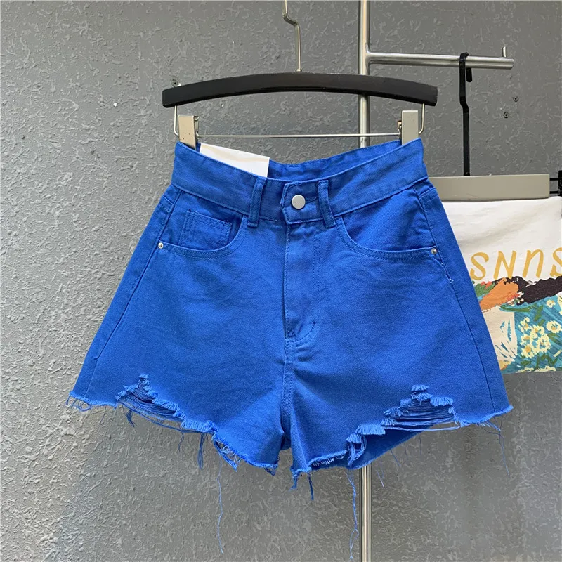 

2024 Women Summer Fashion Casual Denim Short Pants Female High Waist Buttons Shorts Ladies Streetwear Ripped Jeans Shorts L24