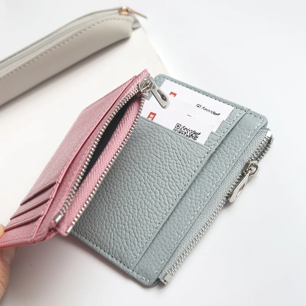 Fashion Cowhide Men Card Holder Luxury Slim Zip Mini Women Wallet Wholesale Dropshiping Genuine Leather Credit Card Coin Purse