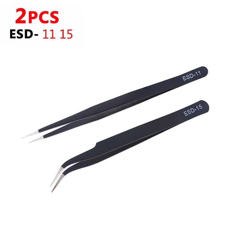 Precision Tweezers Set ESD Anti-Static Stainless Steel Tweezers Repair Tools for Electronics Repair Soldering Craft
