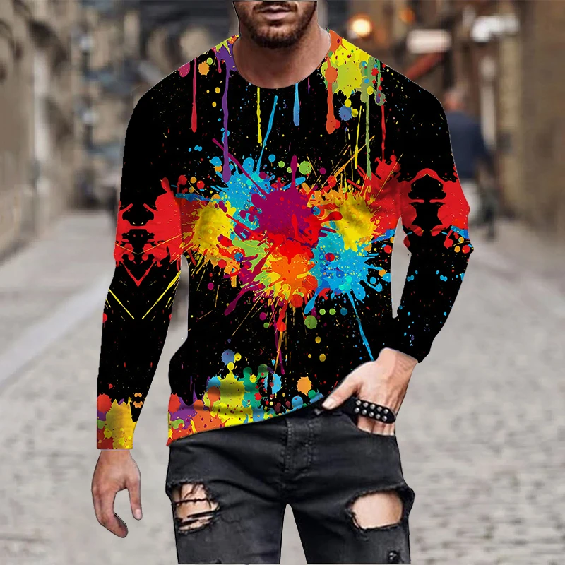 Graffiti Tie Dye 3D Print Long Sleeve Tshirts Streetwear Loose Men Women Unisex  Round Neck Harajuku Oversized TShirt Clothes