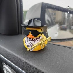 1PC Cute Black Cowboy Hat and Rifle Decor Little Yellow Duck Car Ornament, Car Decorations, Festival Gifts