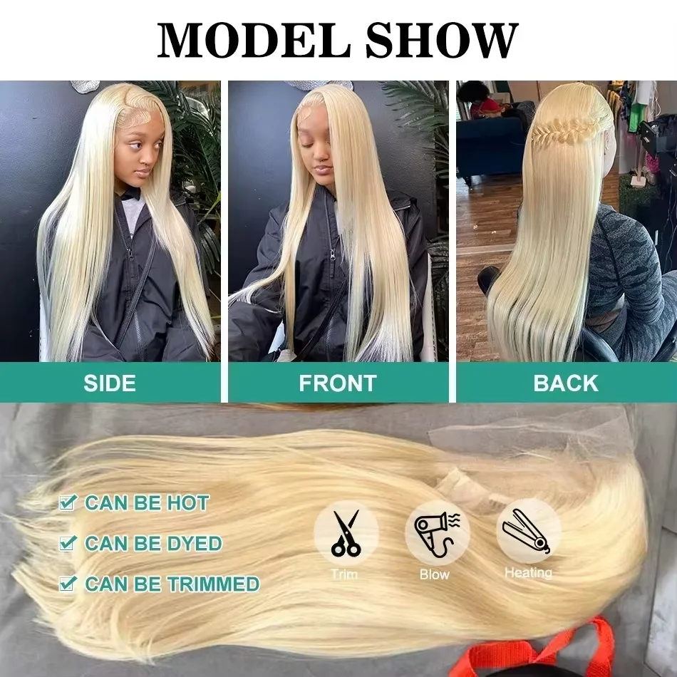 613 Honey Blonde Bone Straight Brazilian Remy Human Hair Wig 13x4 13x6 HD Transparent Lace Frontal Wig Pre Plucked Baby Hair 200% Density Minimal Shed Tangle Free Long Wigs For Women 40 46 Inch view 6