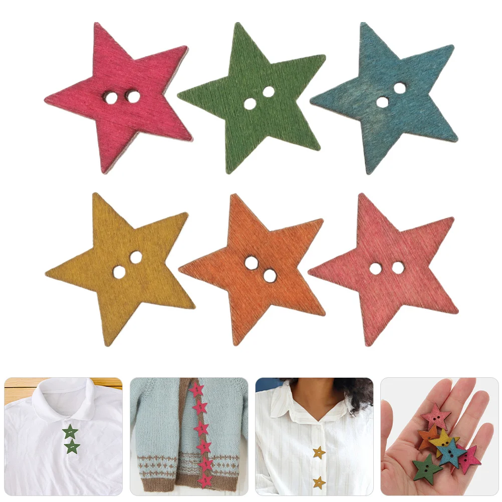 

100pcs Wooden Star Buttons 25Mm Vintage Colorful 2 Holes For Sewing Knitting Scrapbooking Diy Crafts Decorative Clothing