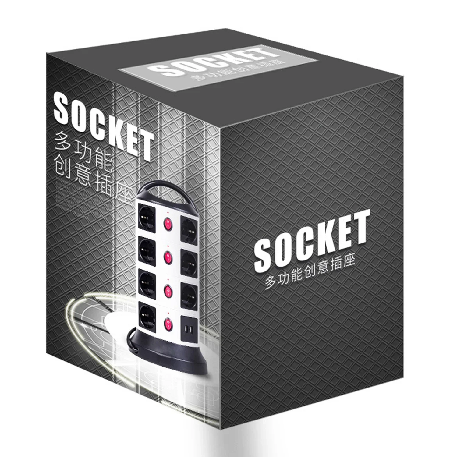 Vertical Power Strip Multiple Tower Socket Surge Protector EU Plug Outlets with USB Switchable 1.8m Extension Cable Home Office