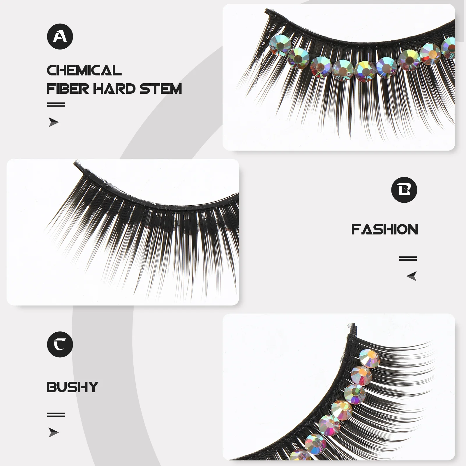 

5Pairs Fake Eyelashes Diamond Embellished Thick Exaggerated Lashes for Cosplay Party Photography Stage Exaggeration