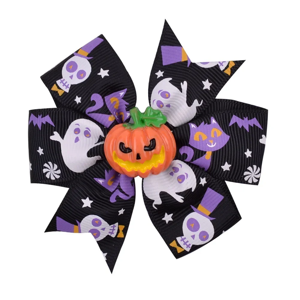 6Pcs/Set Baby Girls Halloween Pumpkin Bows Hair Clips for Kids Funny Ribbon Bowknot pin Headwear  Accessories Gifts