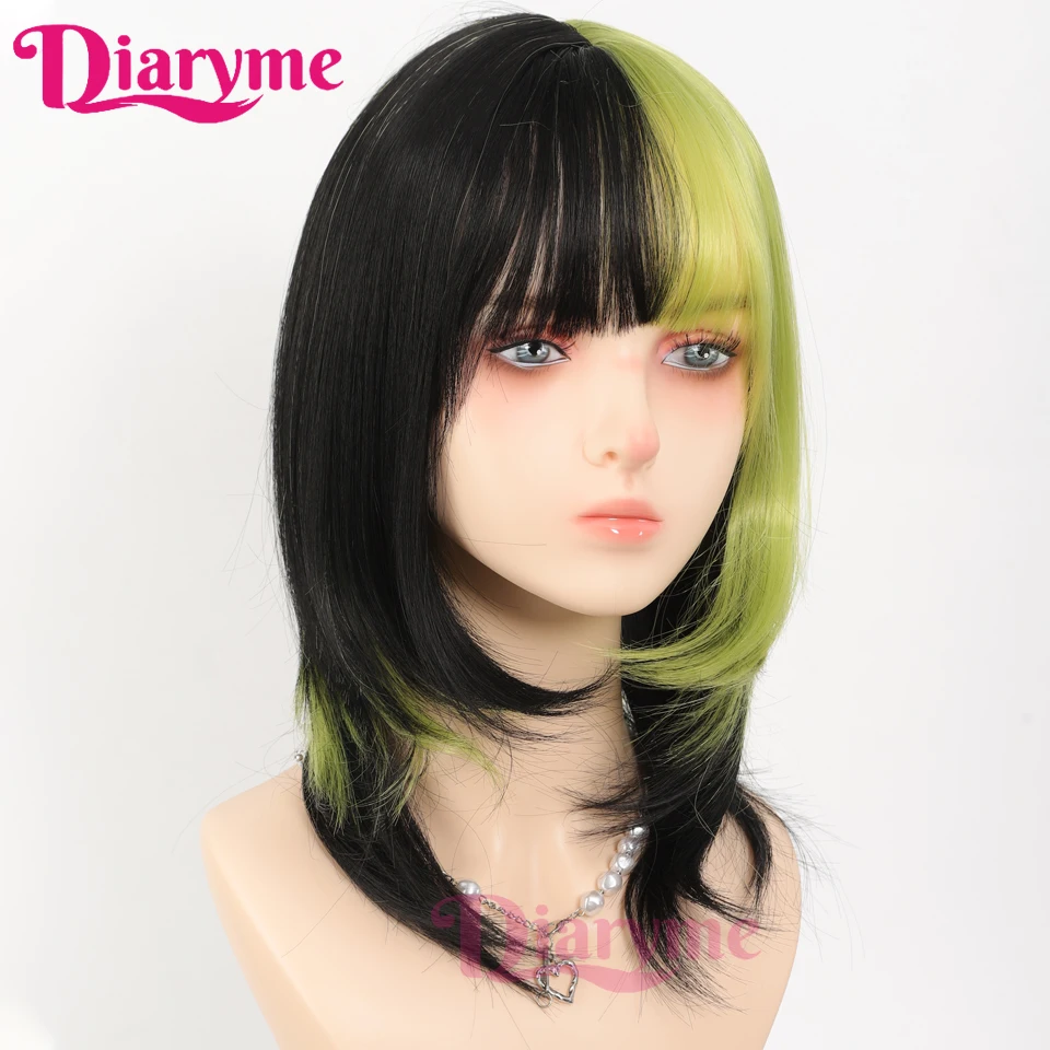 Short Straight Cosplay Wig Synthetic Women's Halloween Costumes Lolita Wigs For Women Highlights Green Purple Orange Wig miku wi