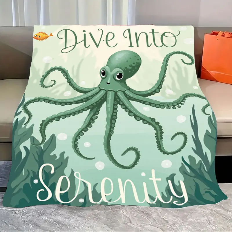 

1pc Flannel Blanket "Cute Octopus 'Dive Into Serenity' Ocean Theme Cozy Blanket"