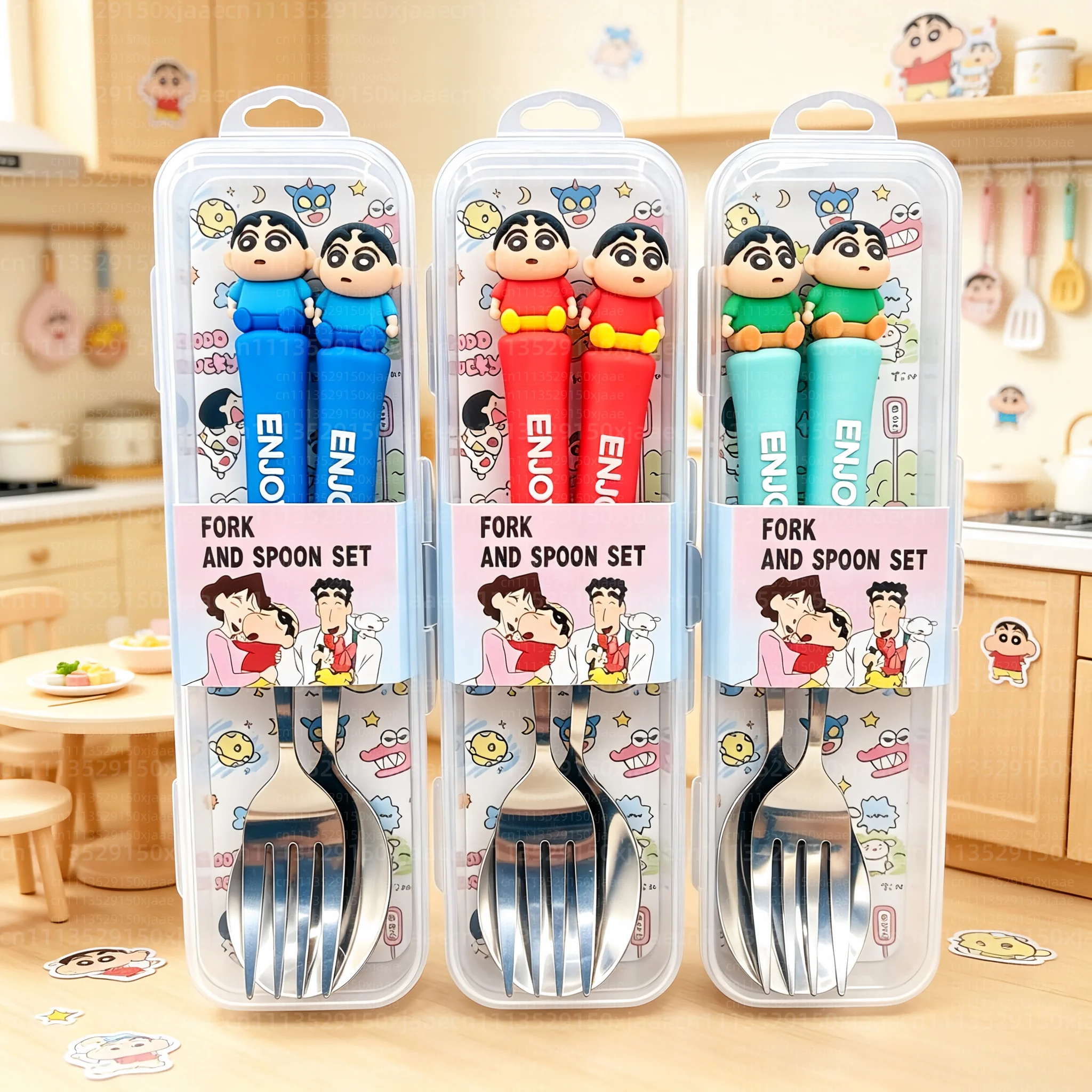Anime Crayon Shin-Chan Fork And Spoon Set Cartoon Figure Durable Stainless Steel Portable Travel Cutlery Birthday Christmas Gift