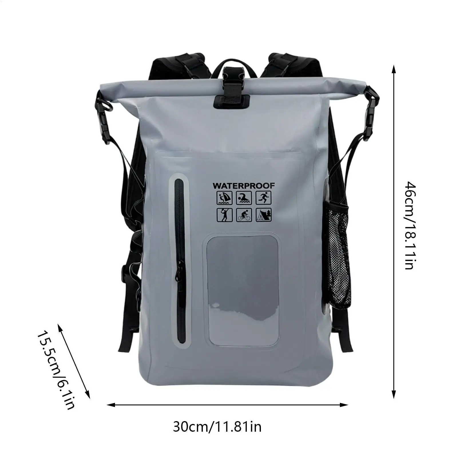 Wasserdichter Trockensack-Rucksack mit großem Fassungsvermögen, Roll-Top, leichter, wasserdichter PVC-Tagesrucksack für Männer und Frauen, zum Rafting und Kajakfahren – Detail 15