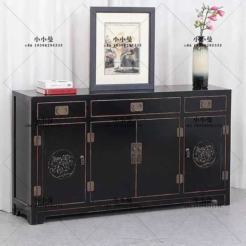 for New Chinese Style Solid Wood Carved Dining Side Cabinet Living Room Decorative Antique Large Entrance Storage Simple