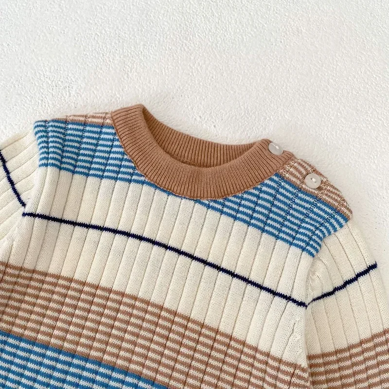 INS Spring Knitwear Baby Romper 0-2Years Newborn Boy Girl Long Sleeve O-Neck Knitted Striped Bodysuit One-Pieces Outfits Clothes