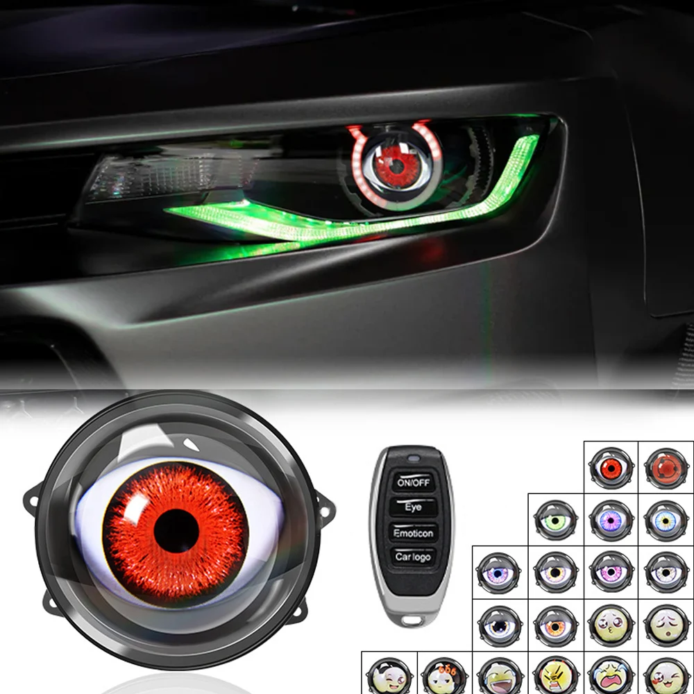 

2 in1 Car Dynamic Devil Eye Moto Decorative Headlight Demon Eye Universal Modification Headlights 3D Lens Design Remote Control