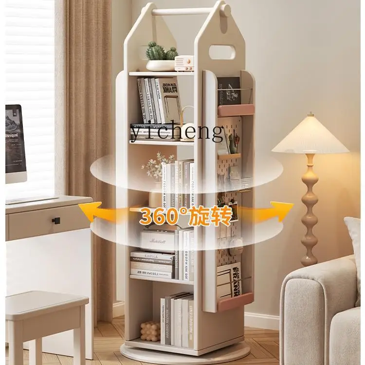 ZC rotating bookshelf shelf solid wood small floor rack multi-layer small bookcase household