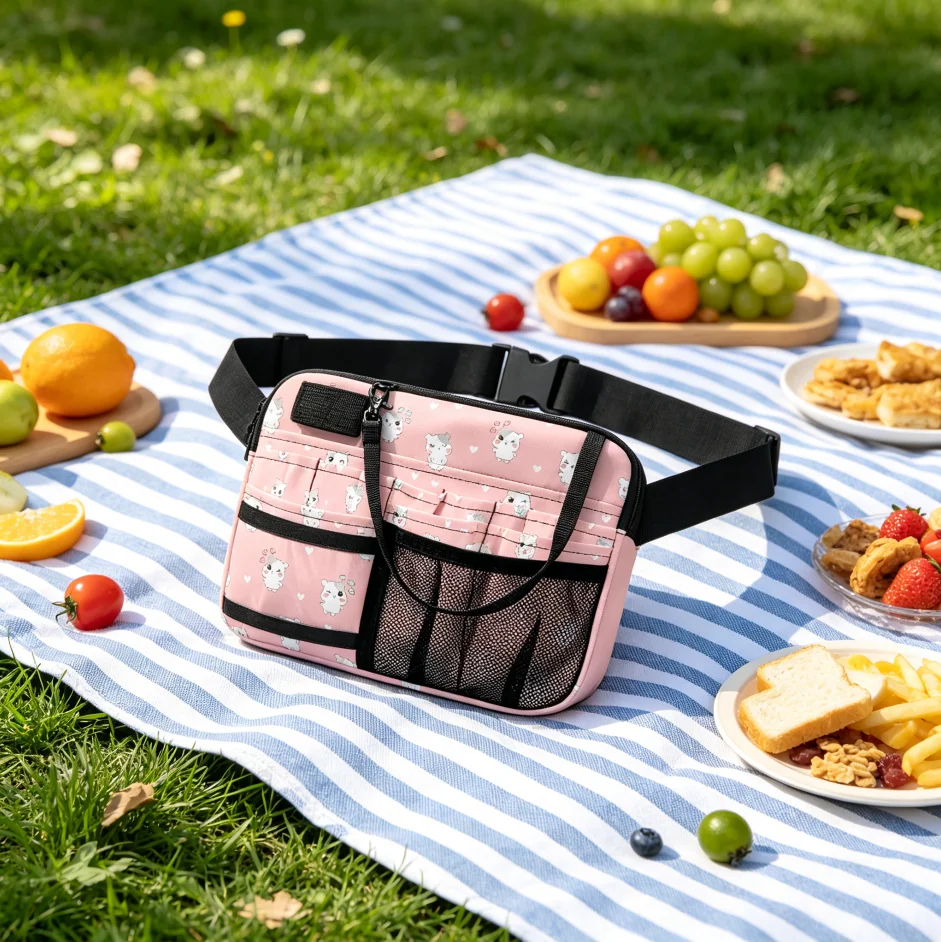 

Cute Hamster Cartoon Print Waist Bag - Multi-Pocket Utility Pouch with Mesh, Adjustable Strap, Pet Lover Gift