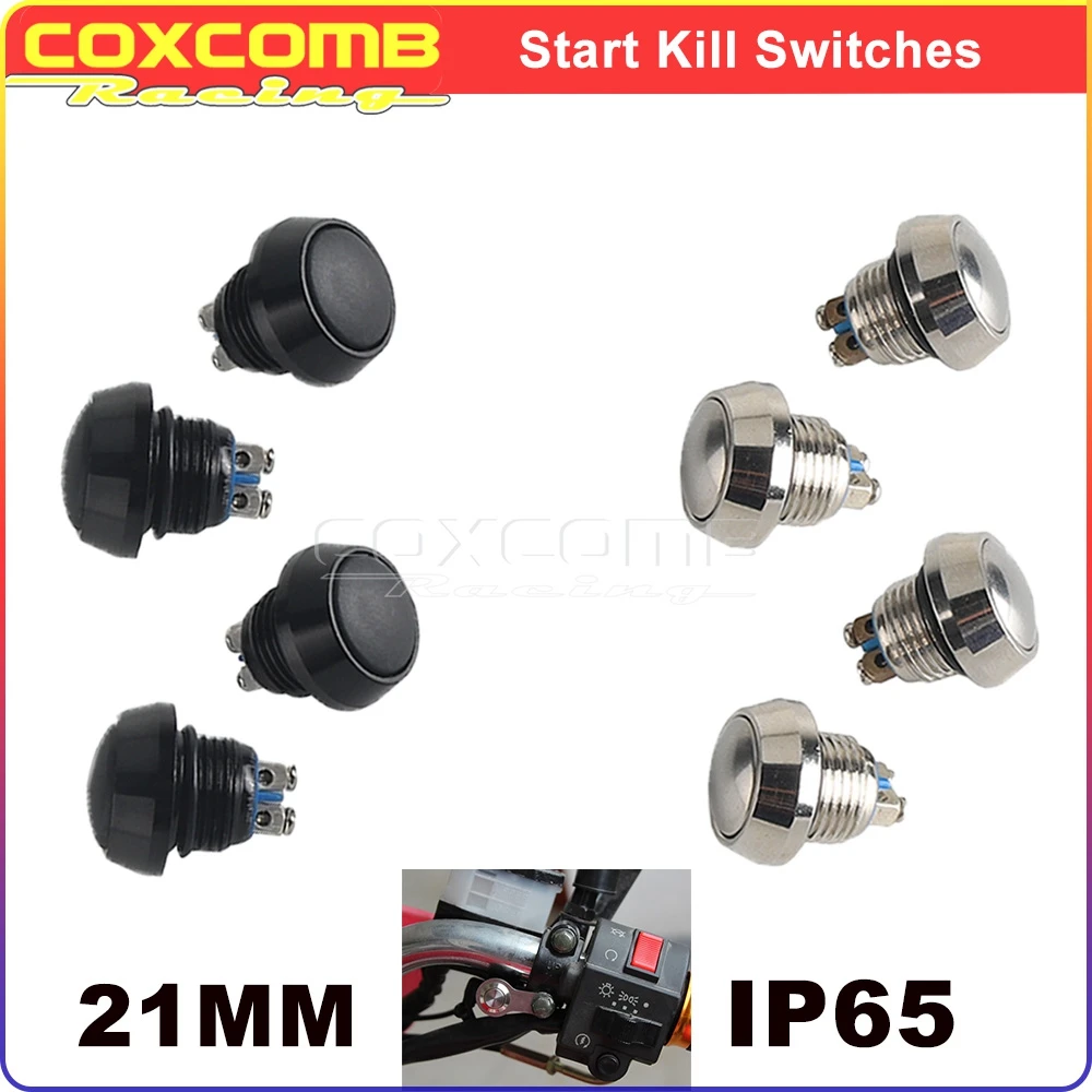 IP65 Water Proof Vibration Resistant Start Kill Switches Motorcycle Metal Momentary Fixation Latching Push Pressure Button