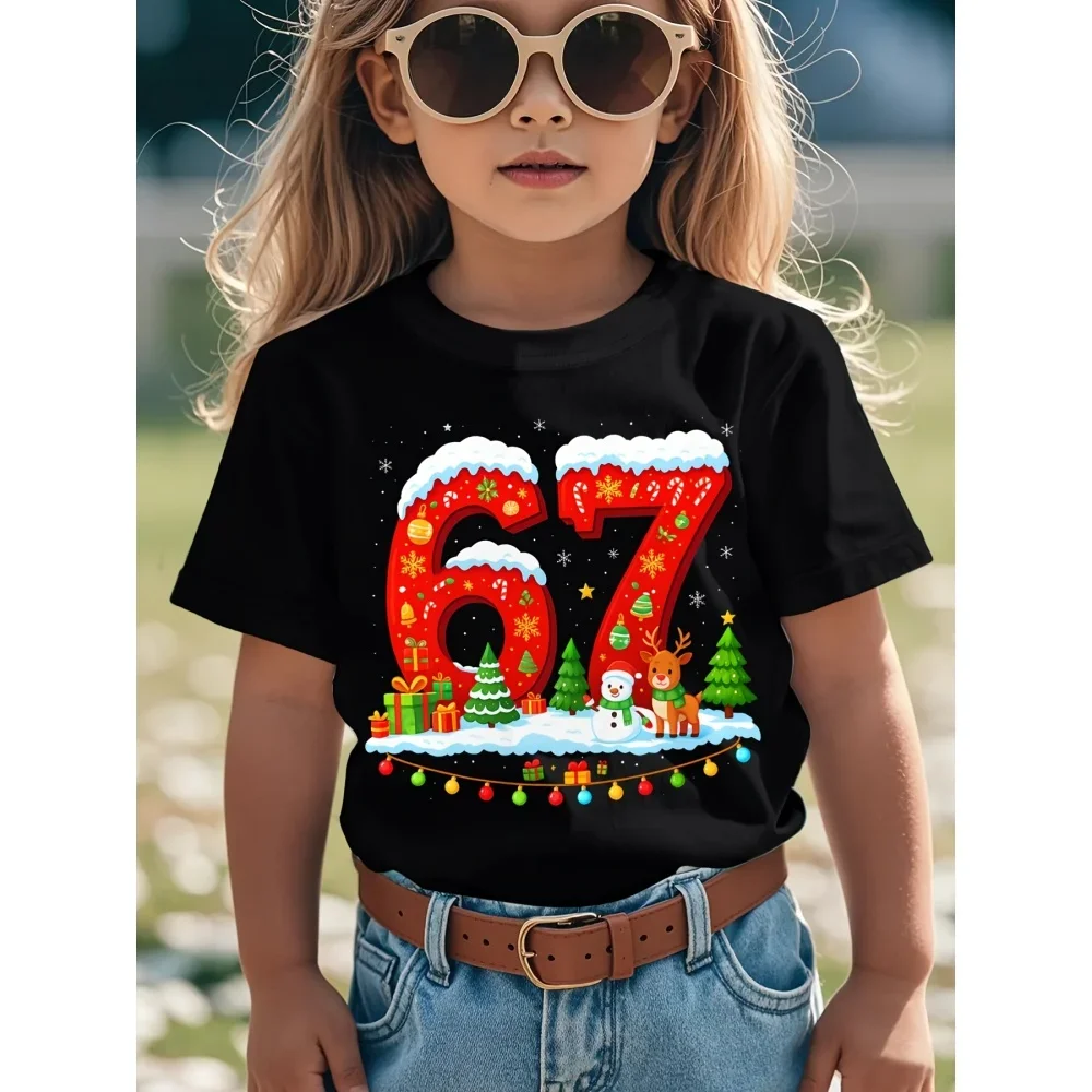 ملابس الأطفال متعة عيد الميلاد 67 نمط ميمي طباعة الصيف عارضة جولة الرقبة قصيرة الأكمام تي شيرت